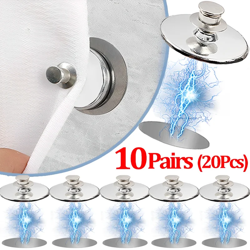 1/10Pairs Curtain Magnetic Clips Nail Free Detachable Window Curtain Close Magnet Buckle Adjustment Curtain Buttons Accessories