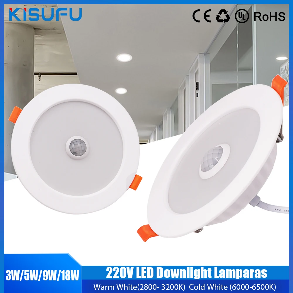 Motion Sensor Spot LED Downlight Lamparas 220V Ceiling Light 3W 5W 9W 18W  Warm/Cold White Panel Light For Hallway Stair Depot