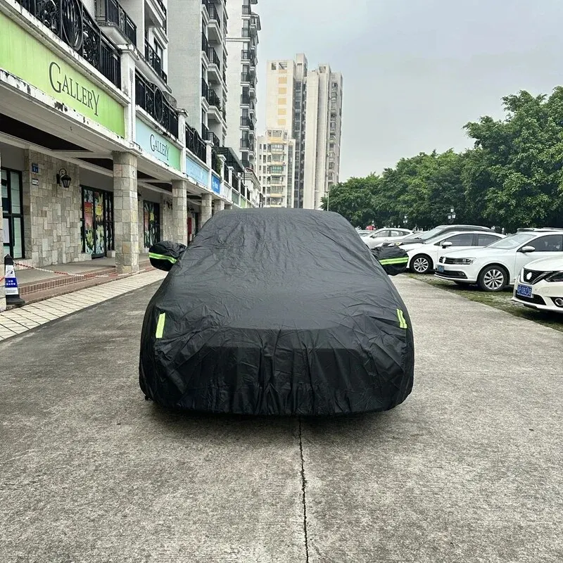 Auto abdeckung voll außen schwarz Auto abdeckung Sonnenschutz staub dichter Schutz mit reflektieren den Streifen universell für Fließheck Limousine Geländewagen