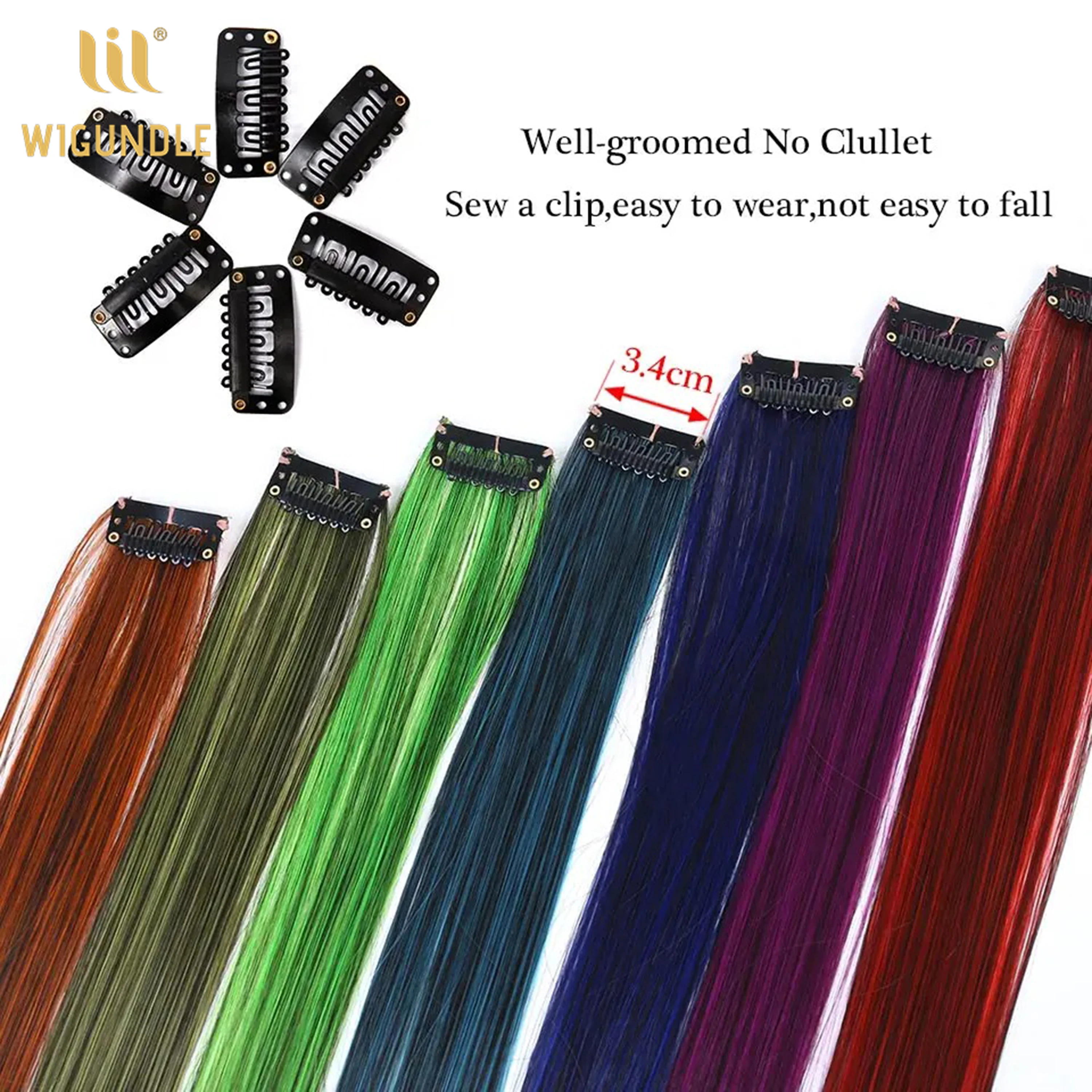 18 cores clipe estilo extensões de cabelo 22 Polegada extensões de cabelo de cor alto brilho longa reta peruca sintética para crianças