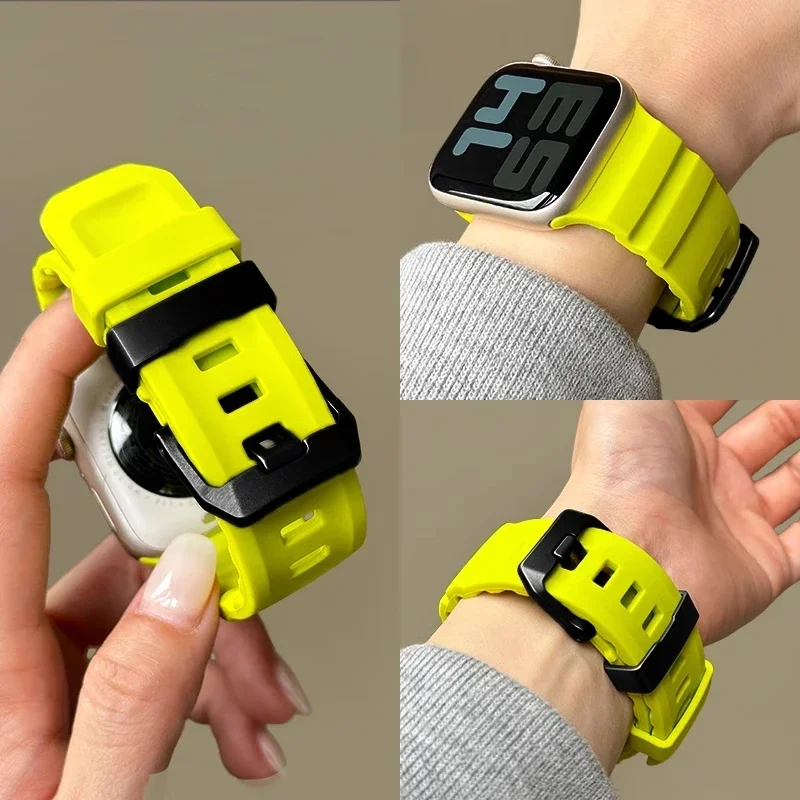 Pulseira esportiva de silicone para apple watch ultra 2 10 9 8 7 6 se 5 4 pulseira de metal de titânio para iwatch 42mm 44mm 45mm 46mm 49mm