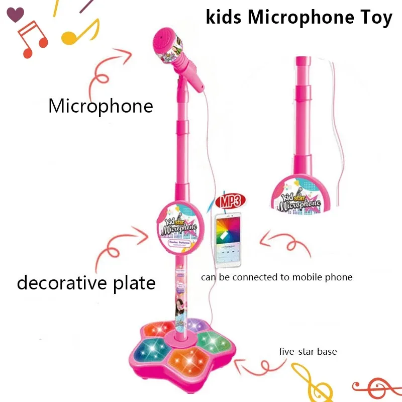 Microfono per bambini con supporto Karaoke Canzone Strumento musicale Giocattoli Giocattolo educativo per l'allenamento del cervello Regalo di compleanno per ragazza ragazzo