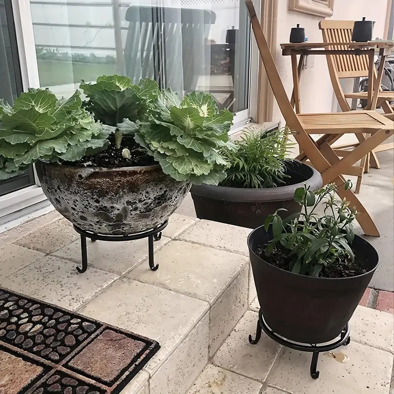 Soportes de plantas de Metal para maceta, soporte en maceta de hierro negro resistente, contenedor de macetero de Metal a prueba de herrumbre para interiores y exteriores R