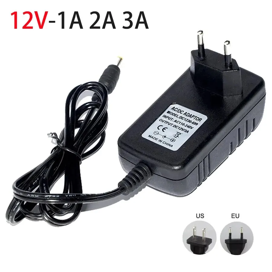 Convertidor transformador de fuente de alimentación de 12 voltios CA 100-240V a CC 12V UE EE. UU. Adaptador de corriente fuente cargador DC12V 1A 2A 3A Controlador LED