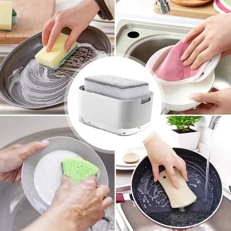 Dispensador de jabón de platos 2 en 1, bomba de jabón líquido, contenedor de jabón con soporte de esponja para cocina, baño, accesorios de lavado