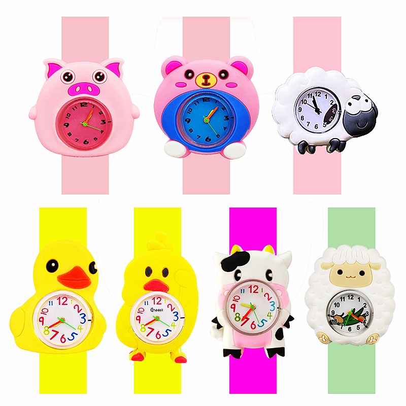 Милые детские часы с желтой уткой и курицей, Мультяшные игрушки для коров, овец, свиней, детские часы для девочек и мальчиков, браслет