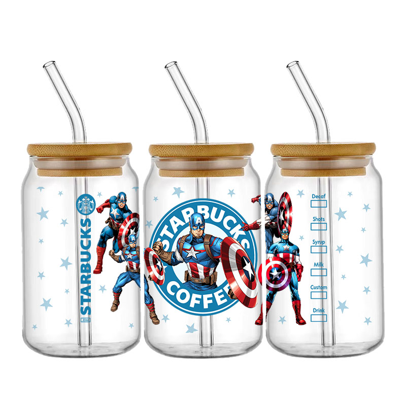 Disney Cartoon Avenger Hero Pattern UV DTF Transfer Sticker Waterproof Transfers Decals For 16oz Glass Cup Wrap Stickers