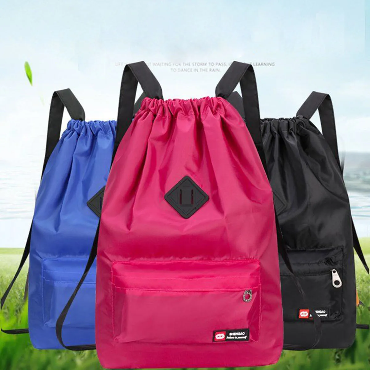Borsa da donna con coulisse in tessuto Oxford per esterni Zaino da viaggio sportivo in nylon leggero Borsa da trekking versatile di grande capacità