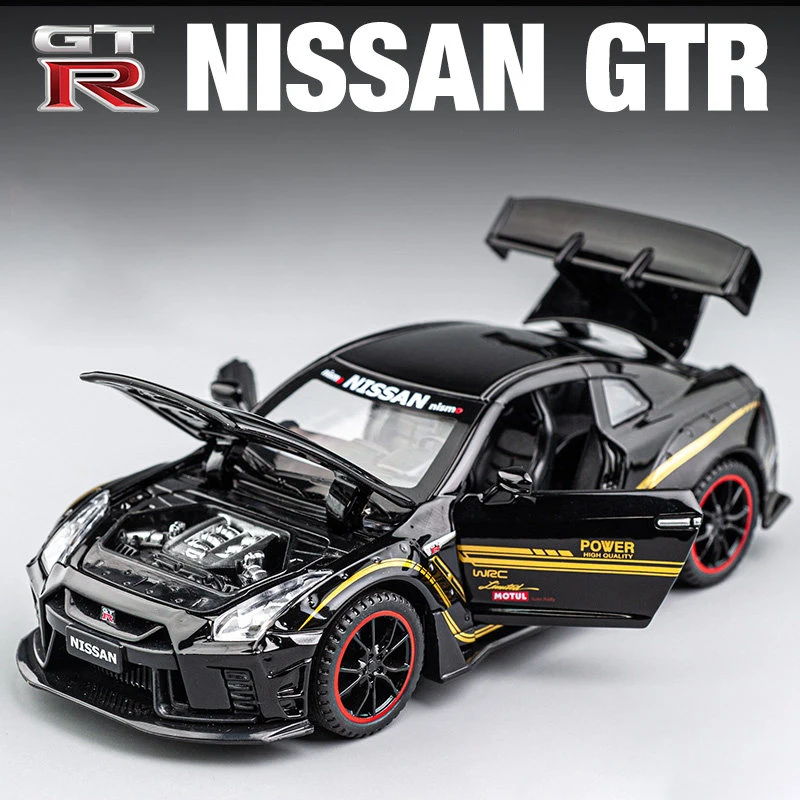1:32 Nissan GTR R35 supercoche de aleación coche de juguete colección de Metal modelo coche sonido y luz juguetes para niños