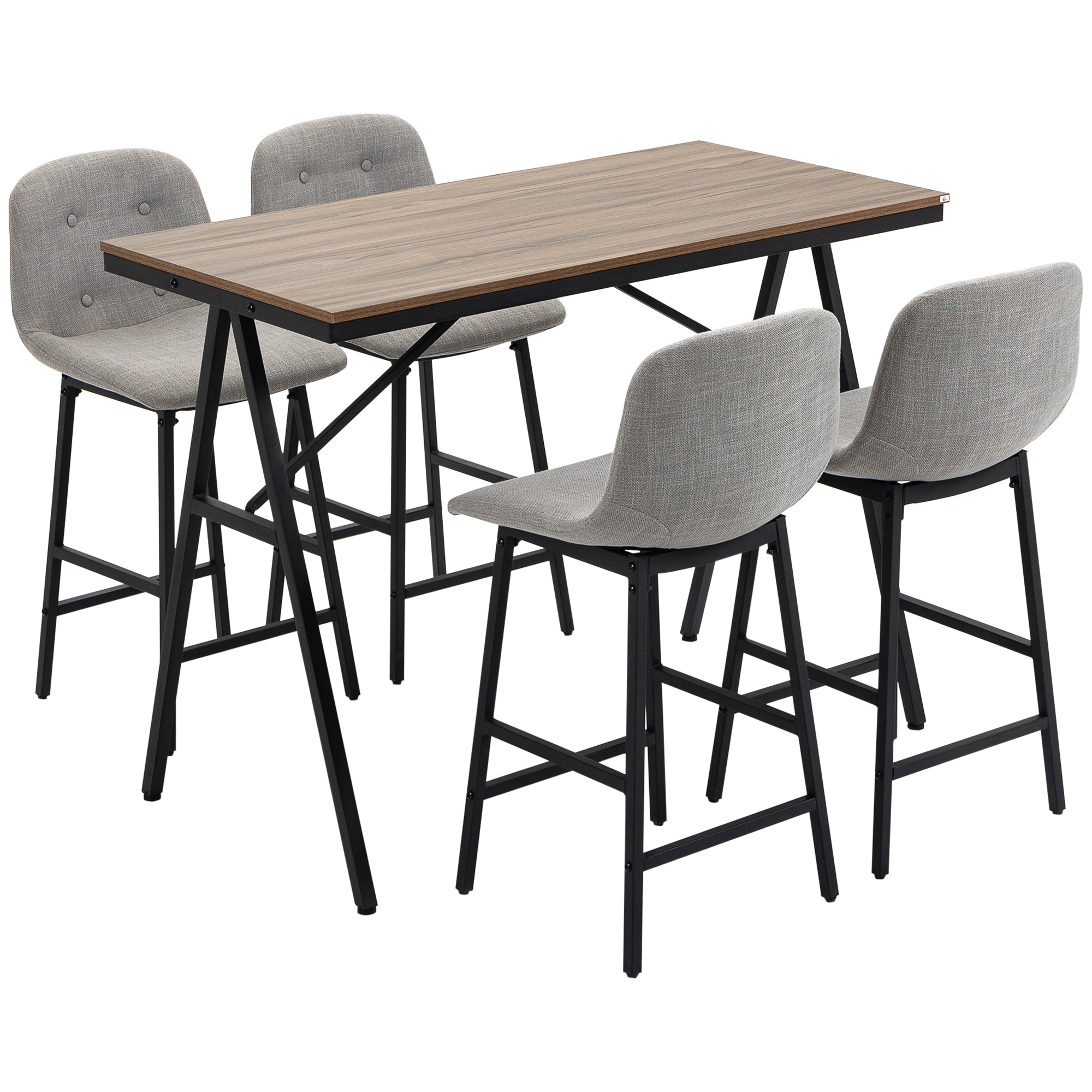 HOMCOM Mesa de bar con taburetes de bar, juego de comedor de 5 piezas, mesa de cocina, juego de mesa de bar