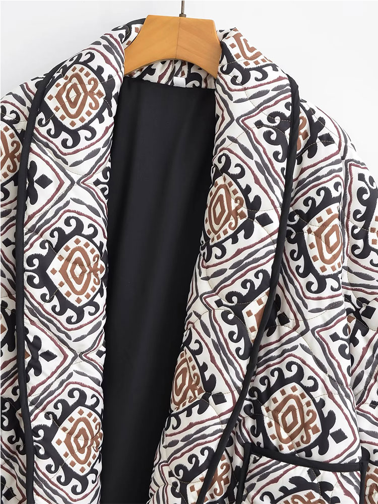 TRAF-Manteau en Coton Matelassé Imprimé pour Femme, Veste à Manches sulf, Parka Courte, Vintage Street, Automne Hiver 2023