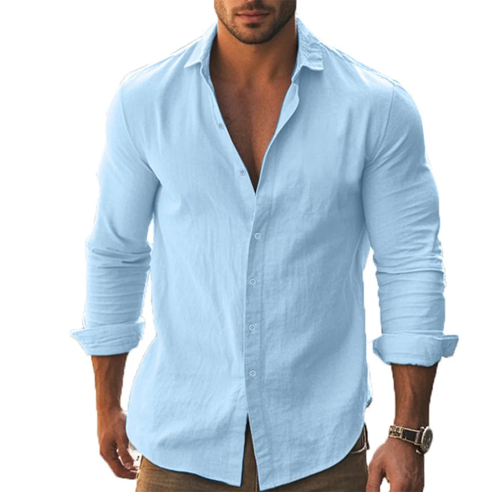 Hemd Männer Baumwolle Leinen Hawaiian Shirts Langarm Knopfleiste Button-Down Tops Atmungsaktive Frühling Sommer Herren Hemd