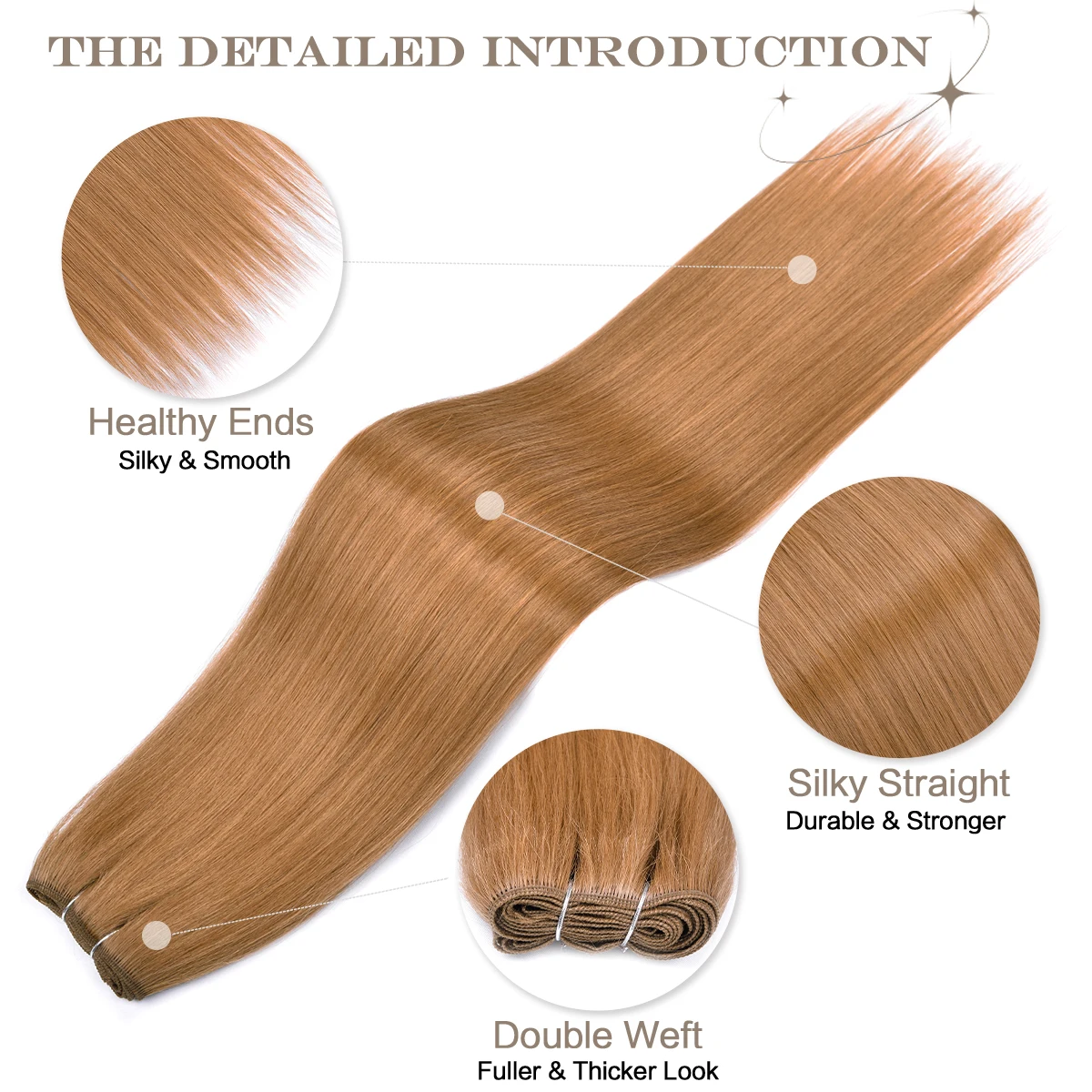 Extensões de cabelo sintético longo e reto, extensões de cabelo liso ombre marrom tecelagem de cabelo reto sintético completo para terminar