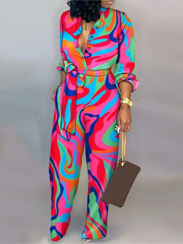 Mono de manga larga con estampado de letras para mujer, mono de una pieza con botones de primavera, ropa de calle, mono elegante de oficina para otoño