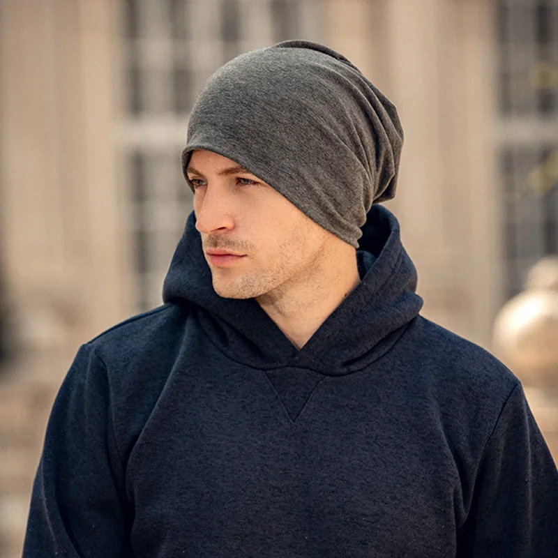 남자를위한 새로운 솔리드 컬러 헐렁한 Slouchy Beanies 모자 남성 가을 봄 힙합 부드러운 귀 따뜻하게 Skullcaps 야외 Windproof 보닛