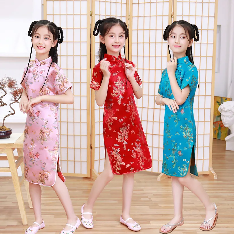 Moda dziecięca Cheongsam nowoczesne sukienki dla dziewczynek letnia impreza dla dzieci Qipao odzież księżniczki w stylu chińskim sukienka dla dziewczynek Vestidos