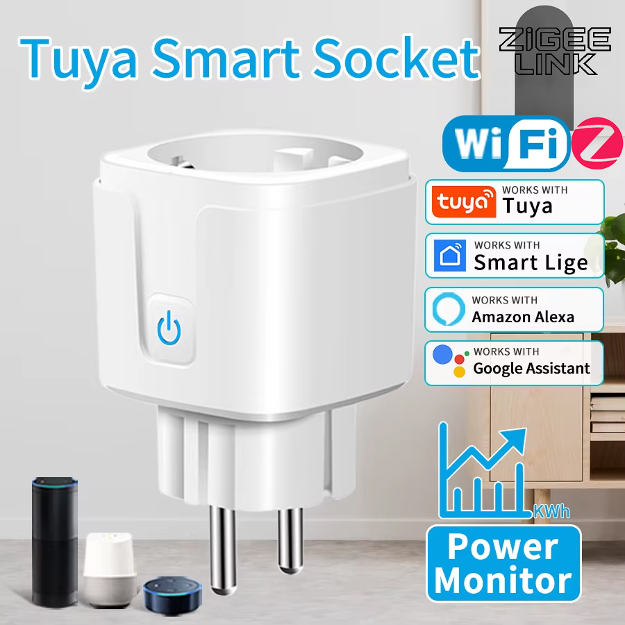 EU Tuya Smart WiFi Zigbee3.0 Socket 16A/20A Energy Monitor Plug Voice Control Timer Switch for Kitchen Living Room Alexa Google