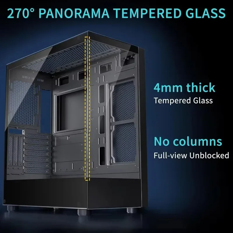Mid Tower Computer Case, ATX 6 PWM ARGB Fans Pre-Installed, Type-C, Full-View Dual Tempered Glass, Gaming PC Case