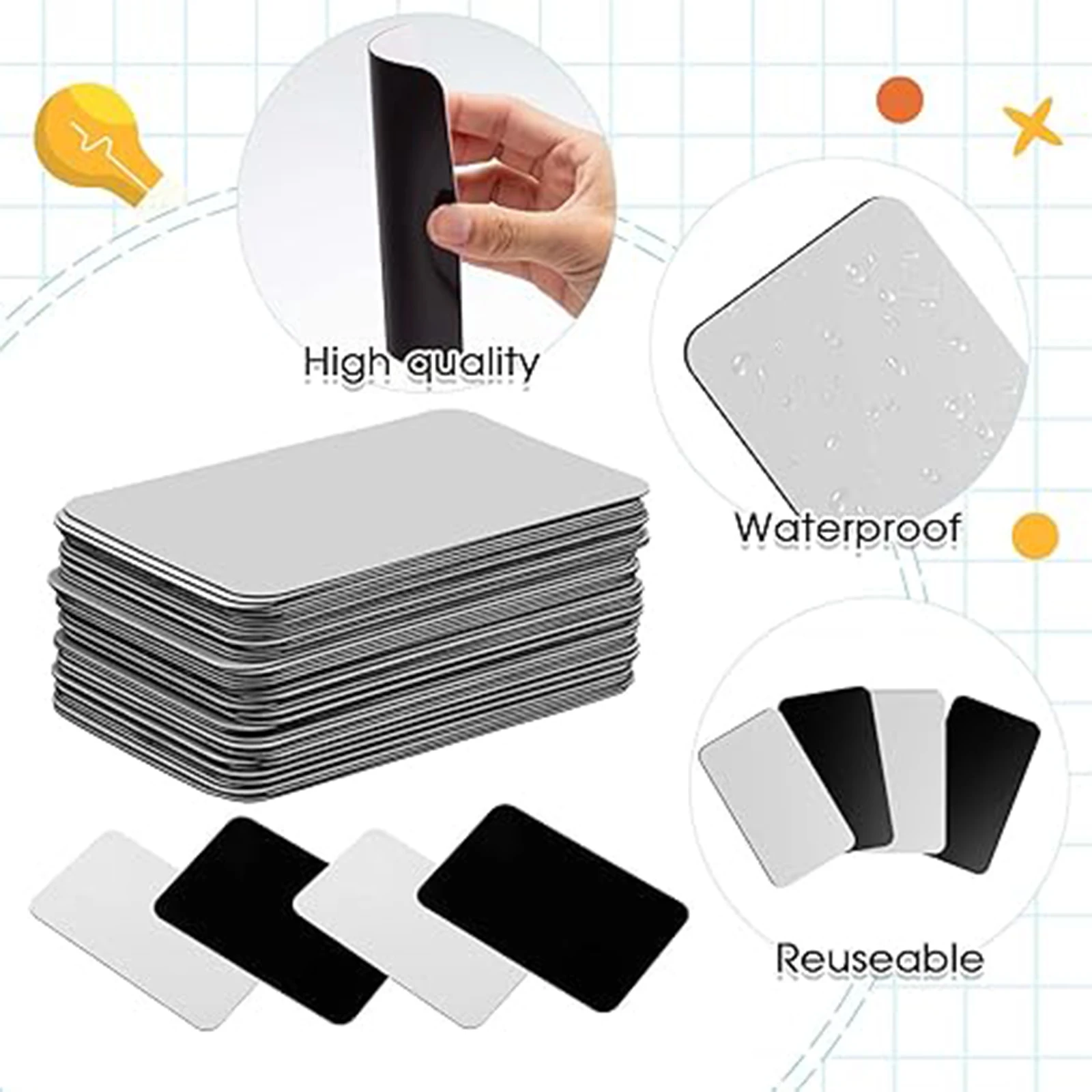 3,2 x 1,2 pulgadas 50 piezas - Etiquetas magnéticas blancas - Tiras reutilizables para el hogar, oficina, garaje, refrigerador, blanco, grabable, borrable
