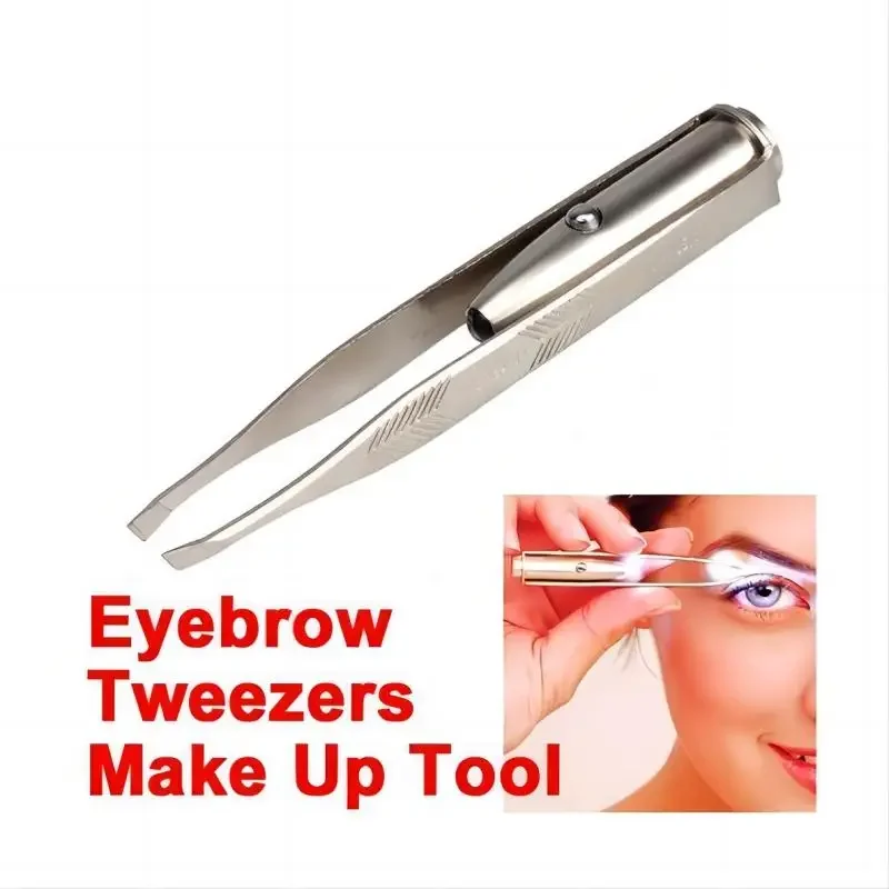 1pc portatile in acciaio inossidabile design intelligente sopracciglio capelli rimuovi pinzetta con strumento di trucco a luce LED
