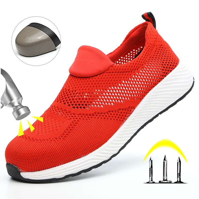 Zapatillas de trabajo ligeras de malla de verano, zapatos de seguridad con punta de acero para hombres y mujeres, zapatos de construcción transpirables, botas de trabajo, calzado