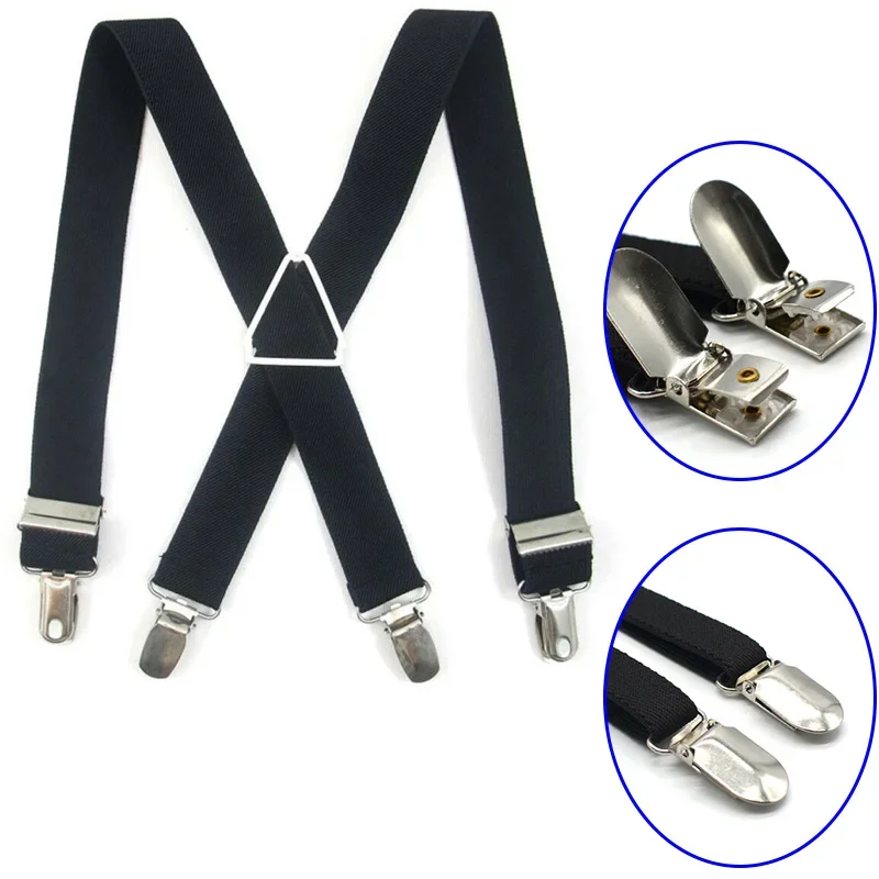 1 unidad Unisex hombres mujeres 4 Clip correa cruzada Color sólido moda babero pantalones tirantes elásticos tirantes X espalda accesorios de correa masculina