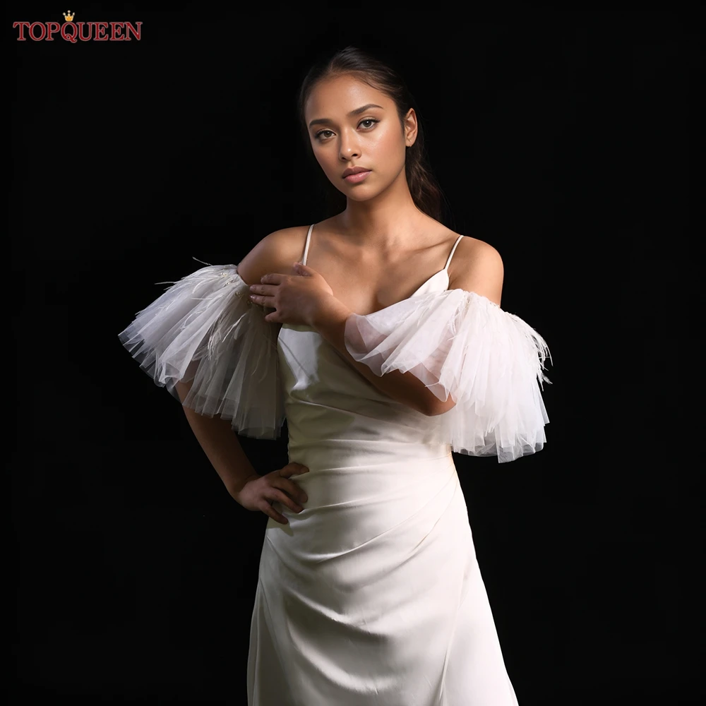 TOPQUEEN G82A sarung tangan pengantin, aksesori pengantin pernikahan pendek dapat dilepas DIY lengan pengantin