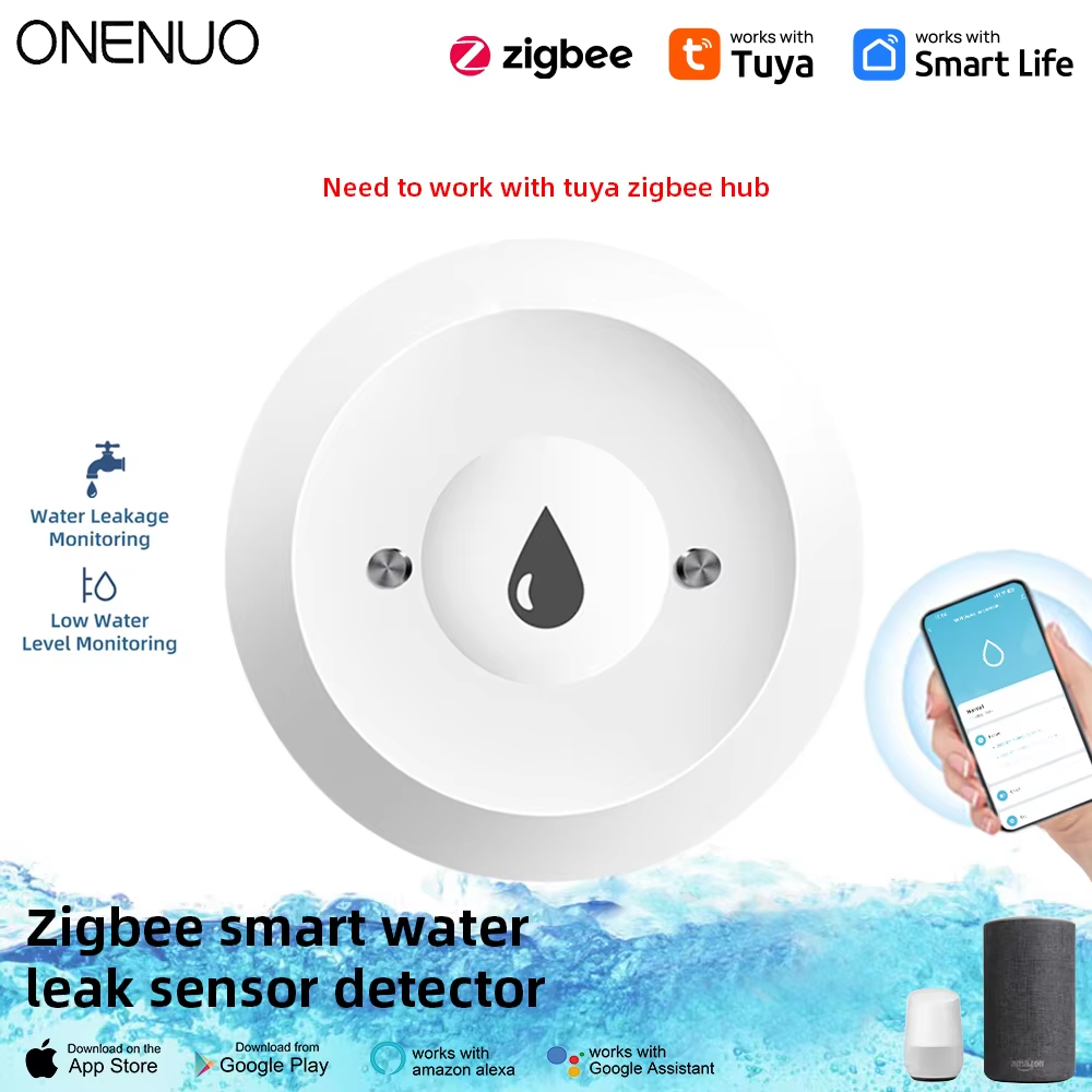 Sensor de fugas de agua inteligente Tuya ZigBee, Detector de fugas de agua, alarma de inundación, Control de vida inteligente, funciona con Zigbee Gateway