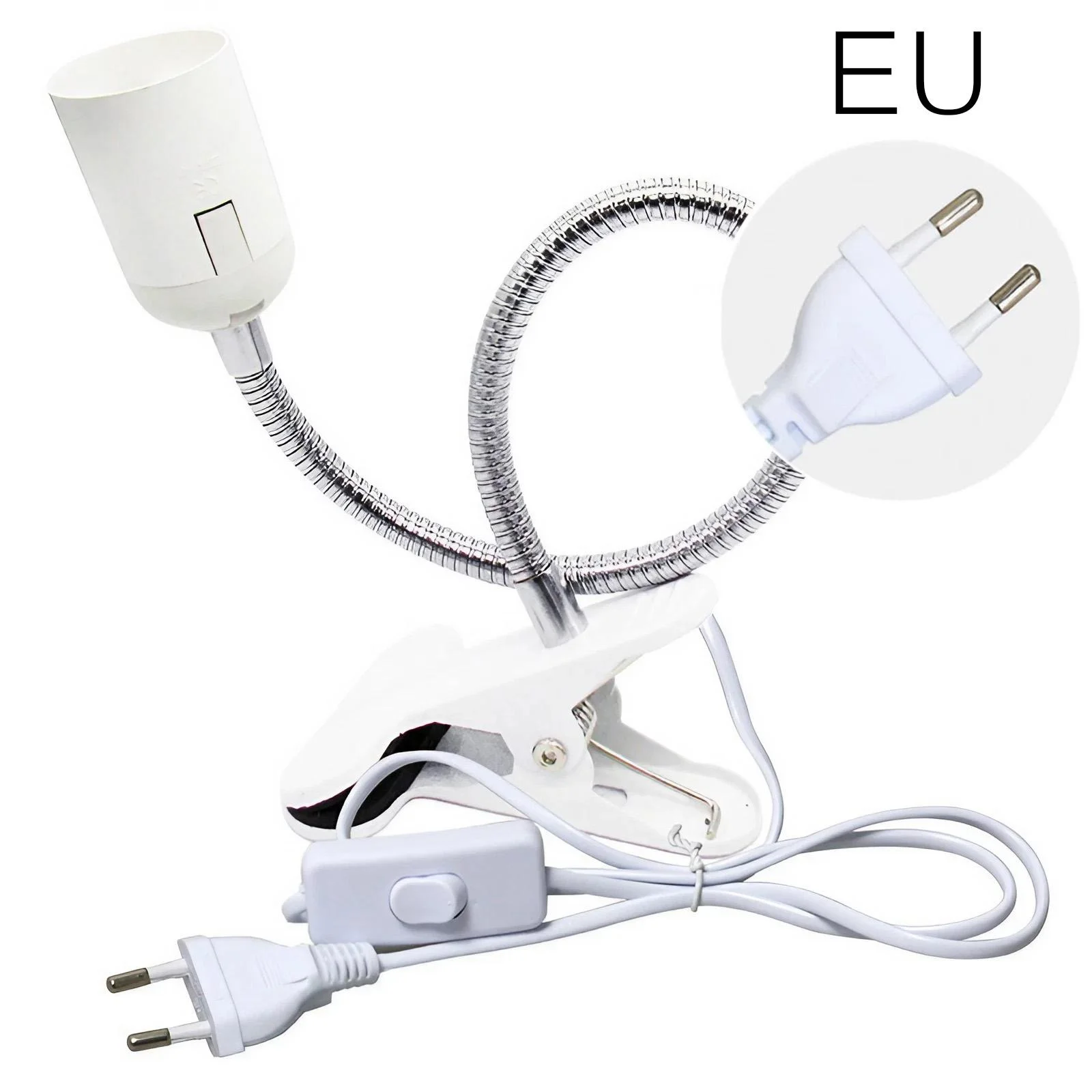 Ue eua plug 360 graus flexível suporte da lâmpada de mesa e27 base de luz soquete gooseneck clip-on cabo com interruptor de ligar para casa