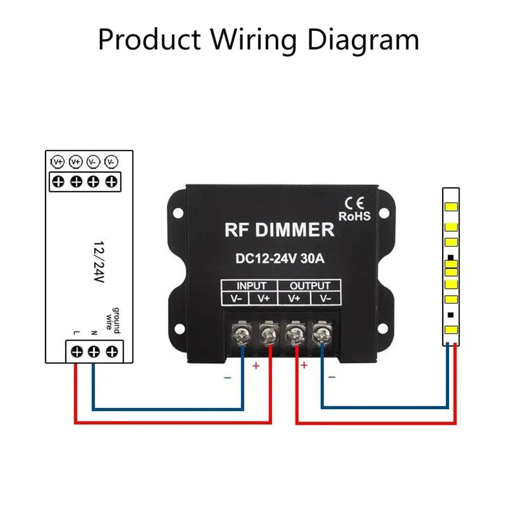 Controlador atenuador LED 30A de bajo voltaje 12-24V con Control remoto inalámbrico RF de 3 teclas para tira de cadena de iluminación LED de un solo Color