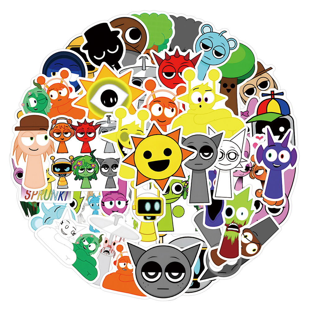 55pcs Incredibox Sprunki 음악 게임 스티커 재미 있은 어린이 낙서 장난감 만화 데칼 DIY 전화 노트북 노트북 자전거 자동차