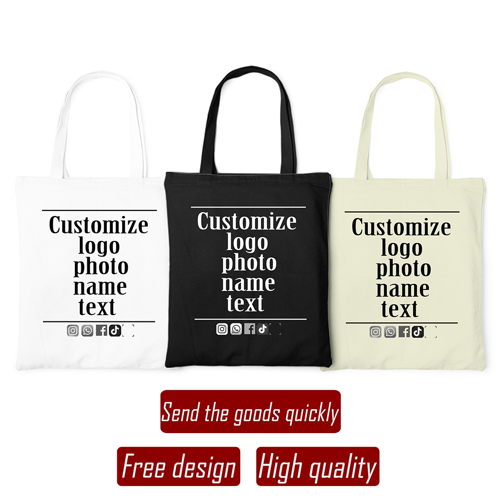Personalization Customized Logo Pictures Name Tote Canvas Bag Big Print Shopping Shoulder Bags Beach Cloth Handbags for Woman