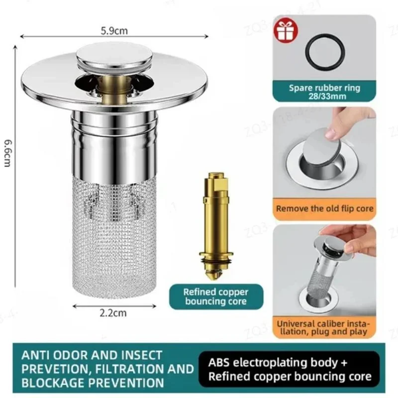 Filtro de drenaje de suelo de acero inoxidable, tapón para lavabo, núcleo emergente antiolor, tapón para lavabo, recogedor de pelo, filtro para fregadero de ducha