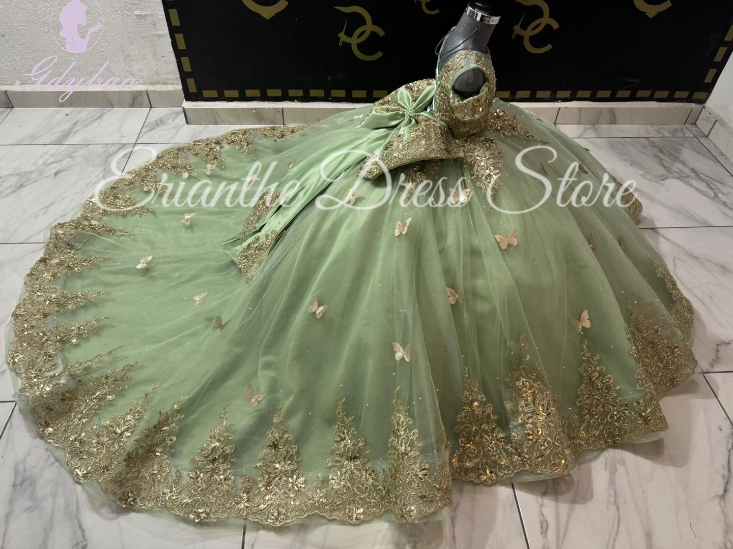 Vestido verde de flores para niña, para boda, apliques de mariposa 3D, tul, fiesta de cumpleaños para niños, vestidos de baile de primera comunión personalizados