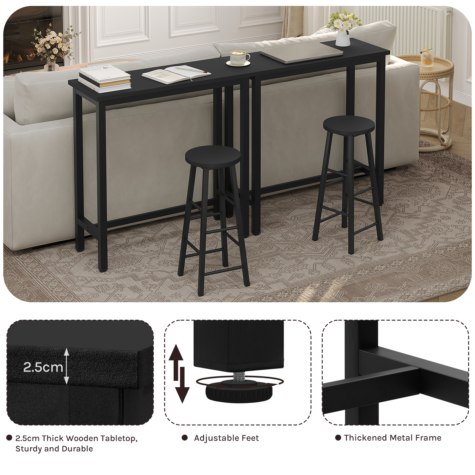 Mesa de Bar WOLTU, mesa de comedor para el hogar, tienda de té de la leche, mesa alta de pared, marco de Metal, mesa de centro de cocina Rectangular para Bar, Bistro