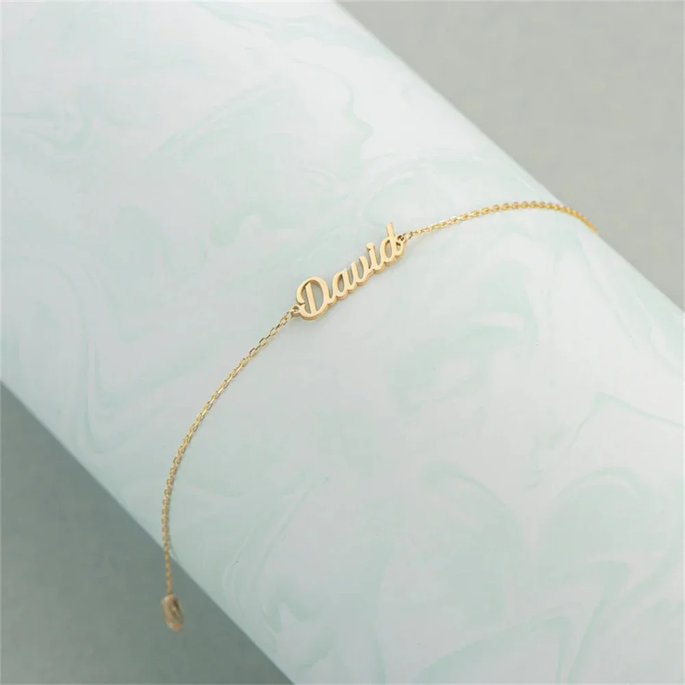 Pulseras con nombre personalizado para mujer, cadena dorada de acero inoxidable, colgante de fuente personalizado, pulseras ajustables, regalo de joyería