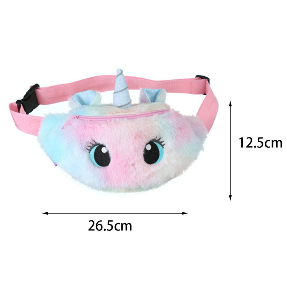 Unicórnio Fanny Pack de pelúcia para crianças, cor gradiente, saco de peito, porta-moedas dos desenhos animados, saco de cintura, viagem, cinto, fofo, meninas