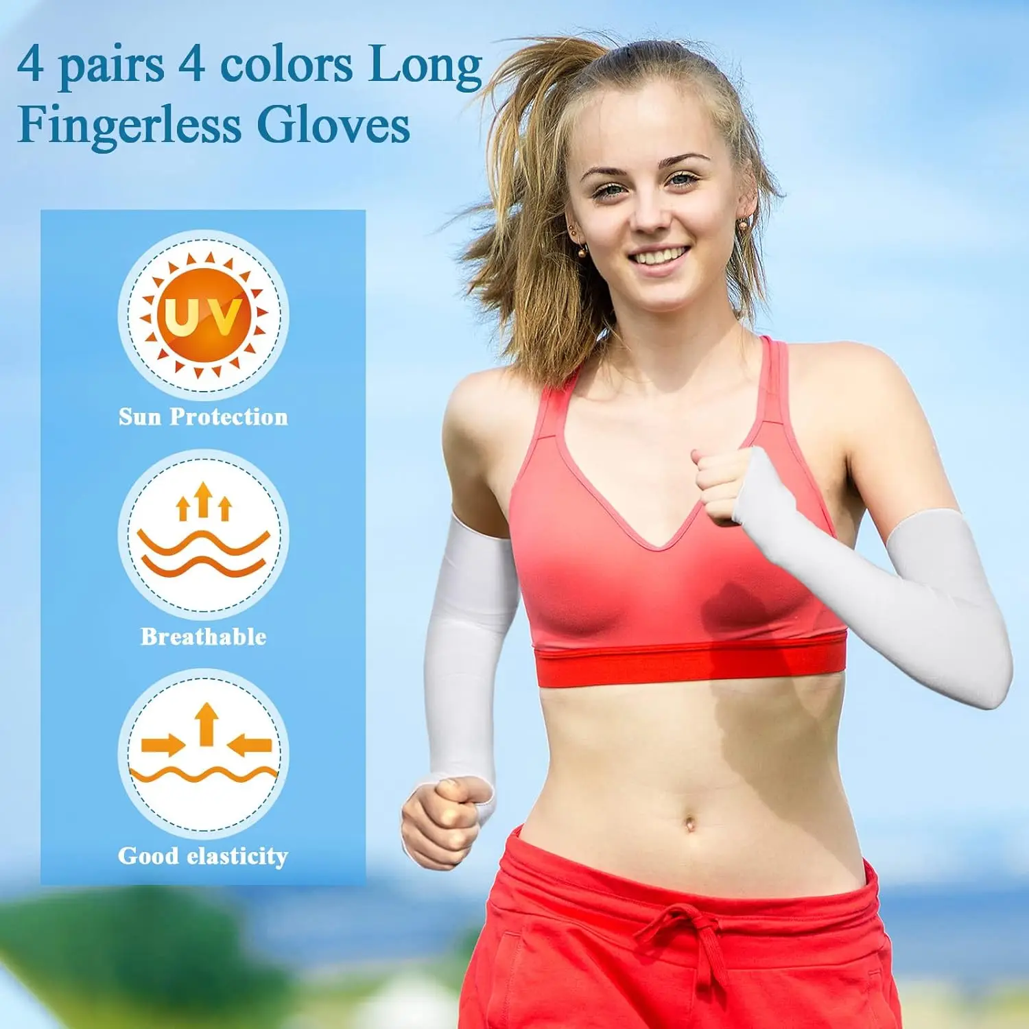 1 คู่ฤดูร้อนปลอกนิ้ว Ice Cool สวมใส่ข้อศอกยืดหยุ่นสูงฤดูใบไม้ผลิขี่กลางแจ้ง Fingerless ตกปลา Custom Ice Silk Sleeve