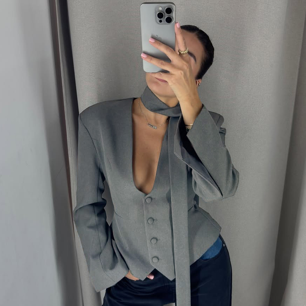 Tuularose único breasted casaco feminino com decote em v cachecol com manga longa cintura-entretendo blazer jaqueta senhora casual fino casaco de viagem