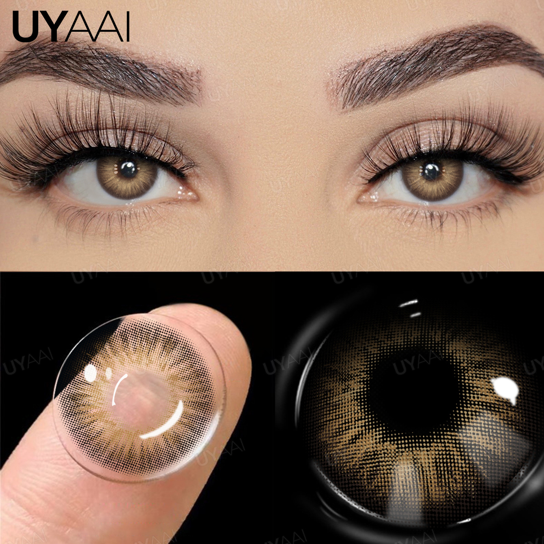 UYAAI 1 ペアブラウンナチュラルカラーアイレンズグレーファッションレンズブルーアイレンズグリーン高品質化粧品カラーコンタクト
