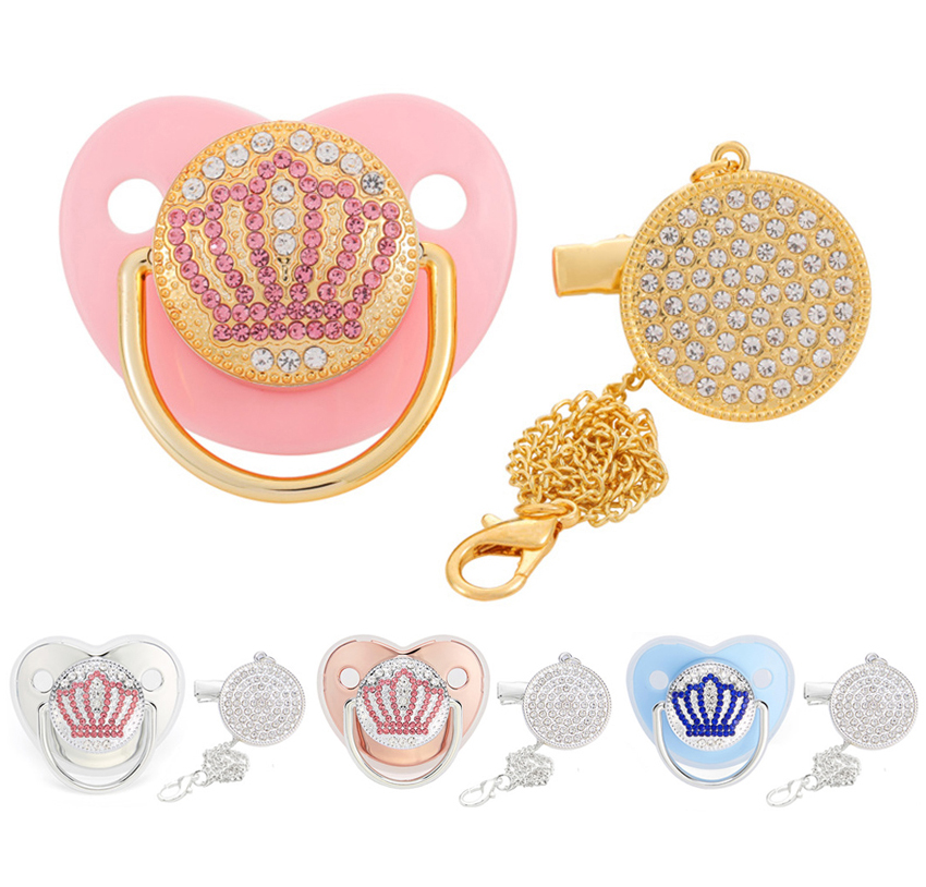 Regalos para Baby Shower, chupete para bebé, Clips para chupete con diamantes de imitación, princesa ostentosa, sin BPA, silicona, tetina infantil, chupete para bebé recién nacido
