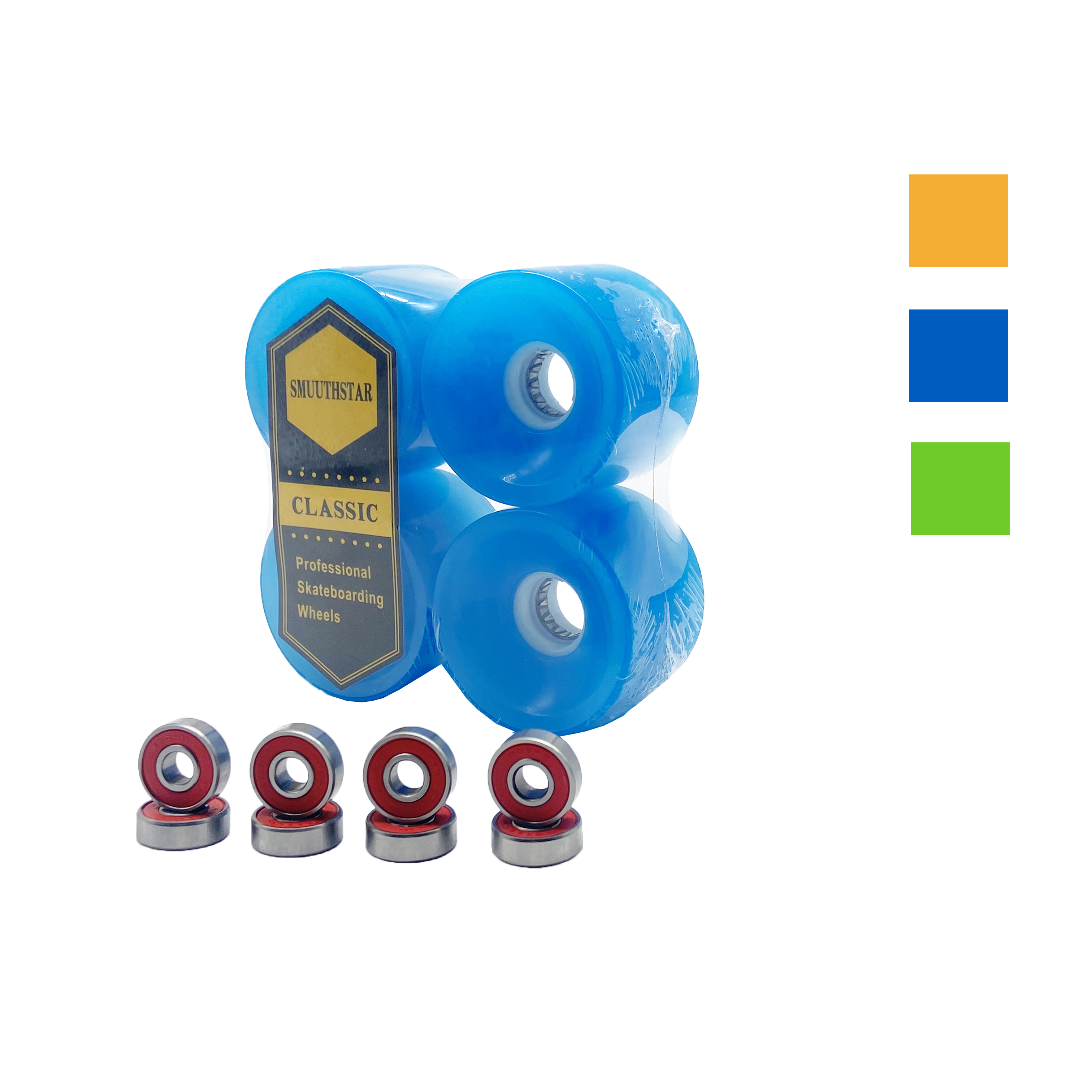 4x Skateboard-Räder leuchten mit ABEC 11 Lagern Longboard-Räder LED-Blitz bei Nacht 70 mm 65 mm 78 A orange-blaue Farbe