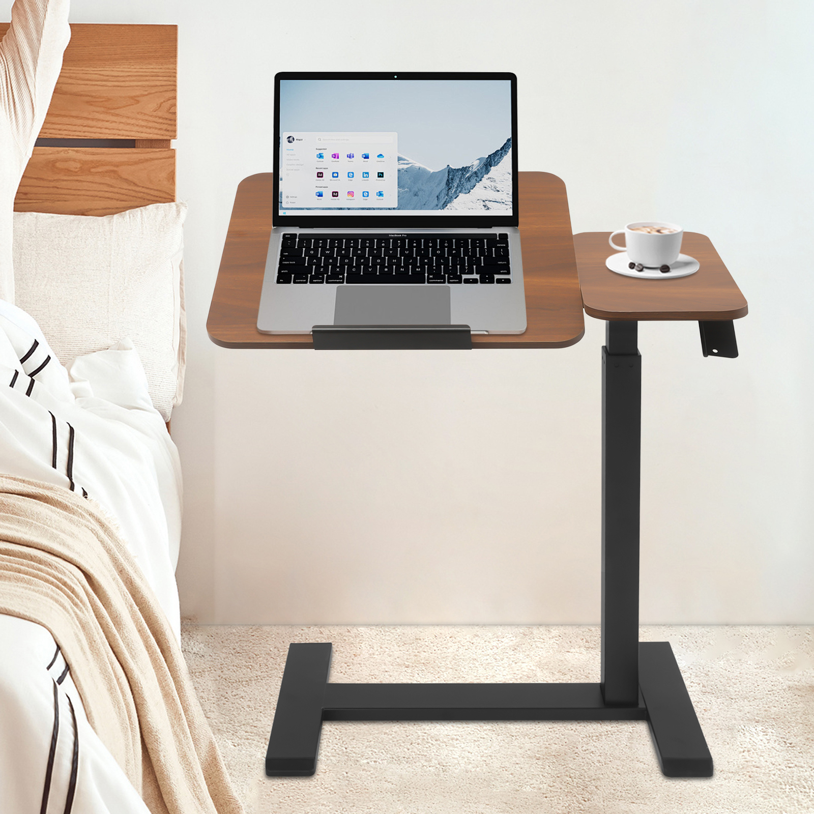 Mobile Standing Desk, Adjustable Overbed Bedside Table, Adjustable Rolling Standing Desk with Hidden Wheels Tilt Angle 0-60°