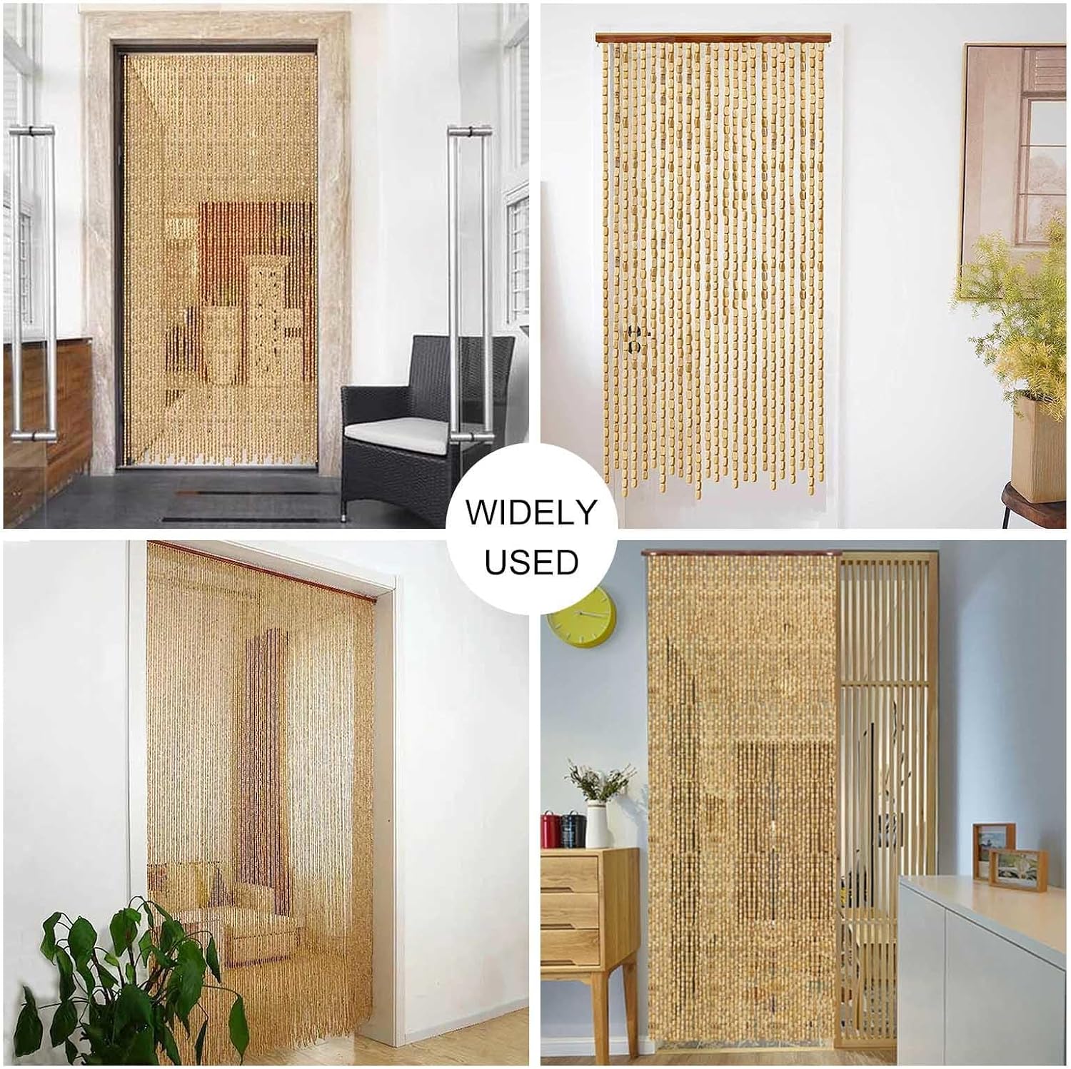 Cortina De Cuentas Mosquitera De Bambú Natural, Hecha a Mano, 60x200/80x200/90x200/100x200cm, Abalorios De Madera, Puerta, Hilo,