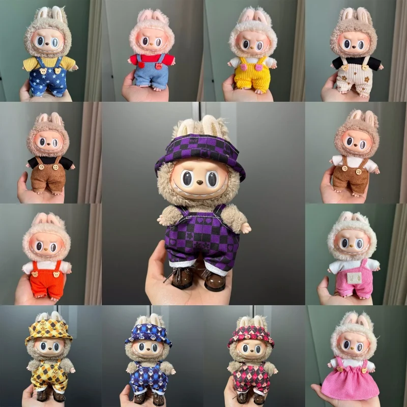 Cute Mini Plush Doll Clothes for 17cm Labubu Many Kinds of Overalls Clothes Accessories