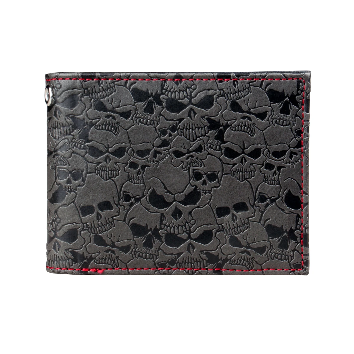 Cartera de doble pliegue con calavera, tarjetero versátil