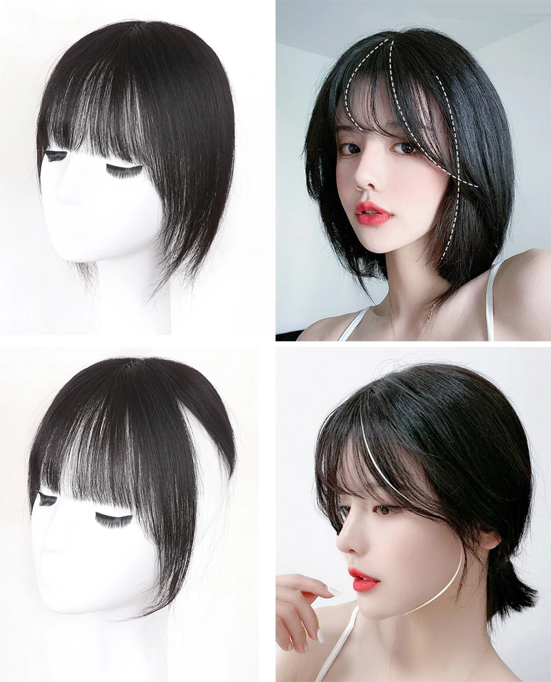 Extensão Do Cabelo Remy Brasileiro Para As Mulheres, Topper Bangs, Franja, Clip In, Pedaços De Cabelo Humano Natural, Parte Do Meio, Volume 12"