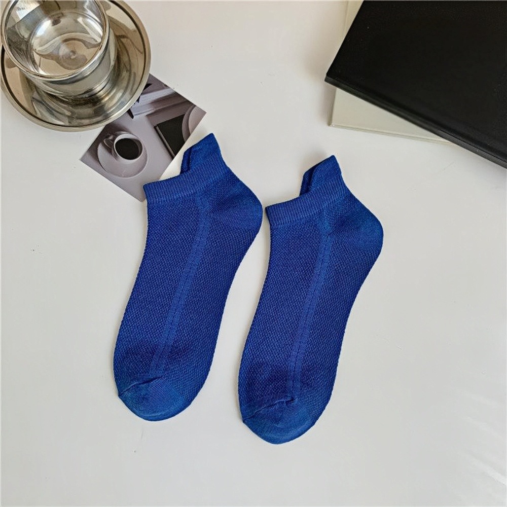 6/12 Pairs Men's summer solid color shallow mouth socks, mesh breathable short socks, do not fall off the heel thin short socks