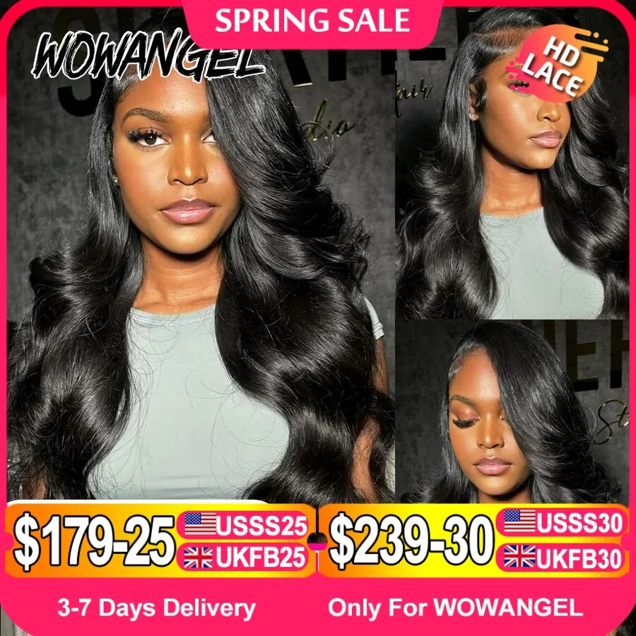 WowAngel 13x6 HD Lace Frontal Wigs Body Wave Human Hair Wigs Bye Bye Knots Skin Melted Pre Plucked Brazilian Hair For Women