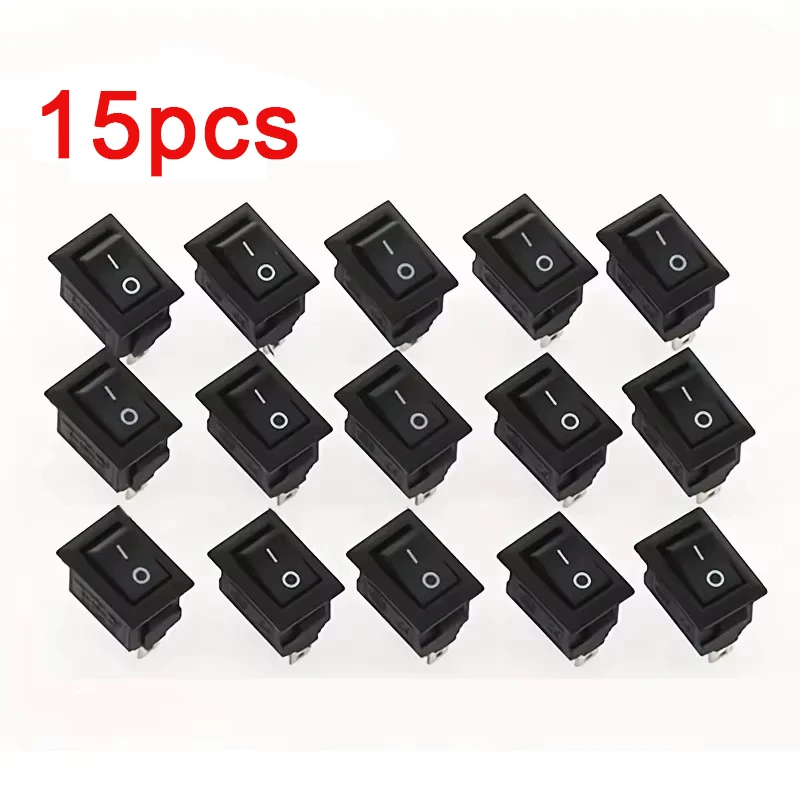 15 peças mini interruptor rocker spst preto e vermelho interruptores botão ac 250v 3a/125v 6a 2 pinos i/o 10*15mm interruptor liga-desliga rocker